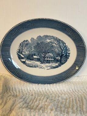 Currier and Ives Oval 13” Old Inn Winter Platter